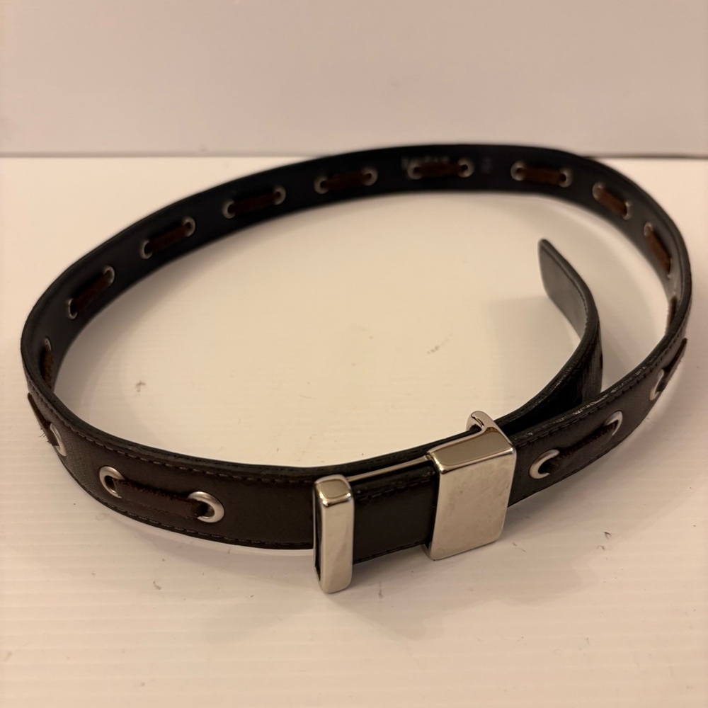 KUDOS Brown Leather Belt with Silver Buckle - 30 inches